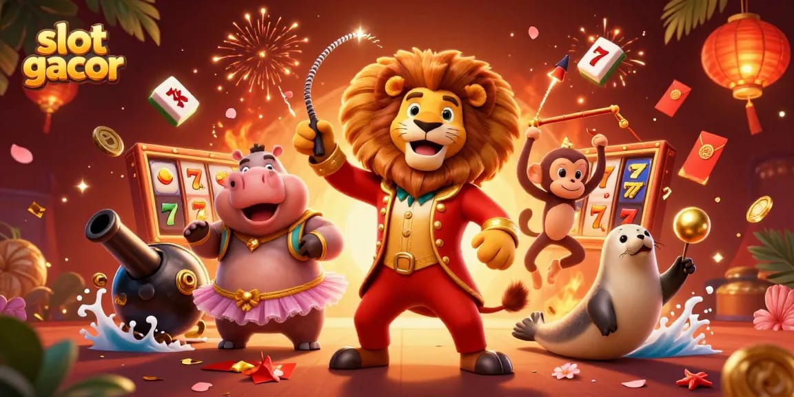 Engage with slot gacor adventures through a vibrant circus scene bursting with excitement and luck.