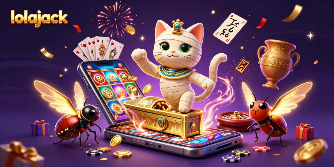 Enjoy the thrill of lolajack as the Egyptian mummy cat and scarab beetle unveil an exciting casino adventure.