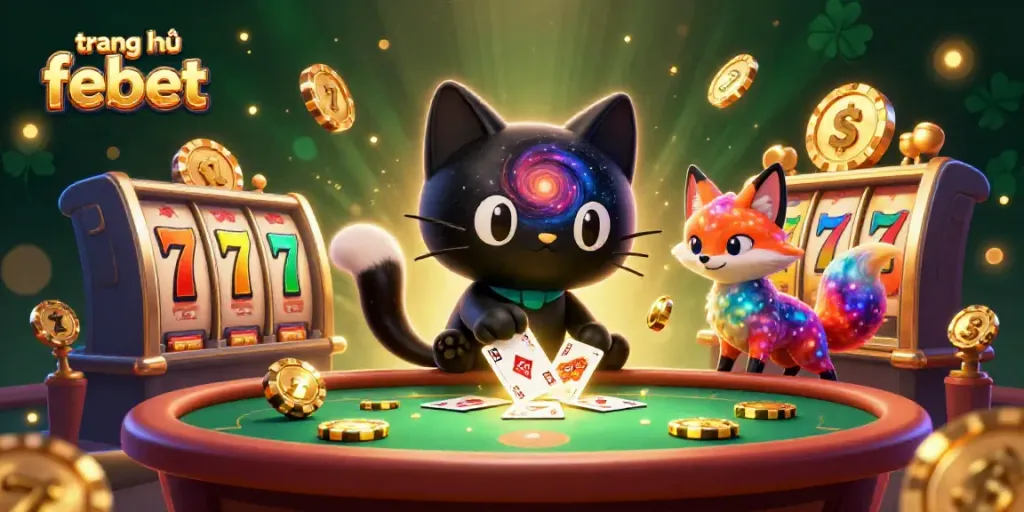 Experience the excitement of trang chủ febet with a cosmic casino scene featuring captivating characters and vibrant slot elements.