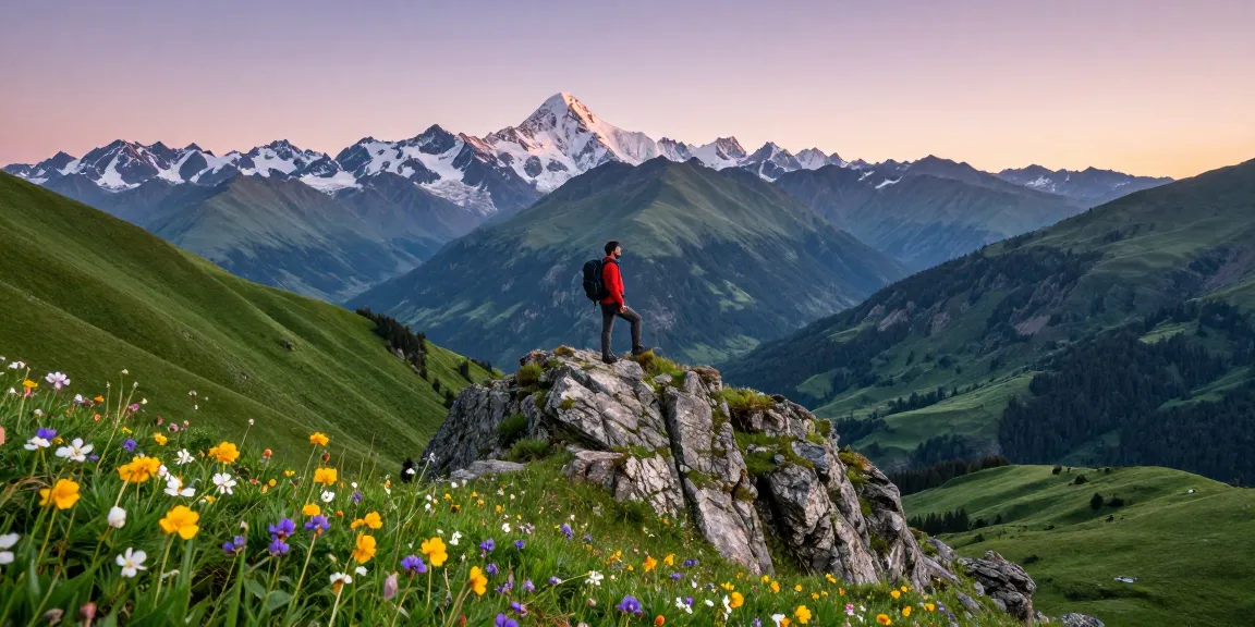 Netravati trek adventure guide featuring a hiker on a mountain summit, perfect for vacation planning and travel tourism.