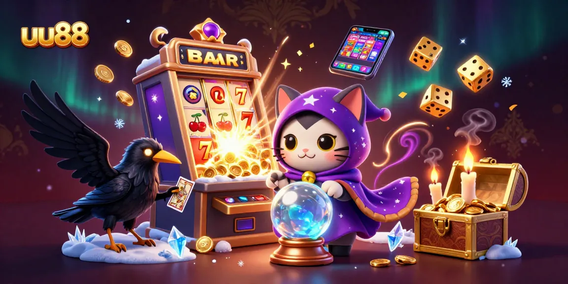 Experience thrilling jackpots at uu88 with a vibrant casino scene featuring mystical characters and game symbols.